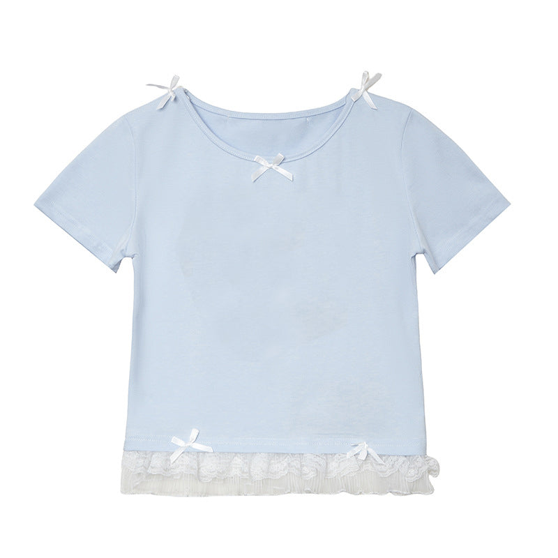 Street Style Blue Bow Graphic T-Shirt