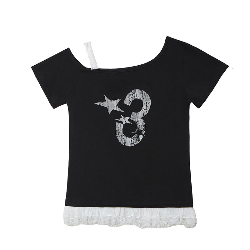 Modern Off-Shoulder Cool Graphic T-Shirt