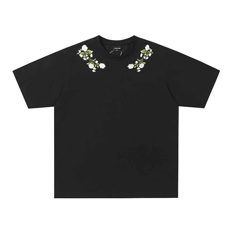 Street Style Embroidered Flower Graphic T-Shirt